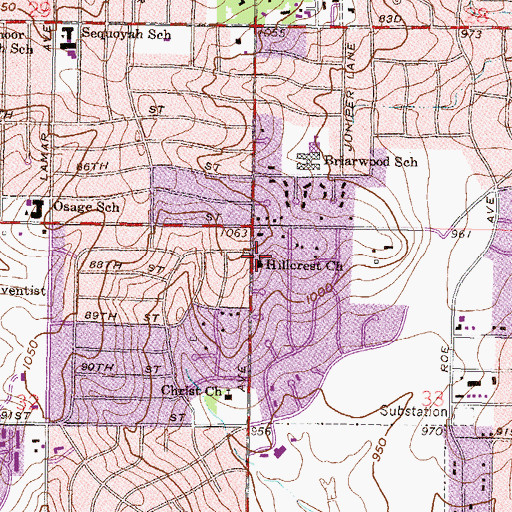 Topographic Map of Hillcrest Covenant Church, KS