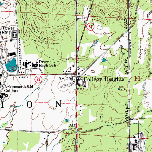 Topographic Map of College Heights, AR