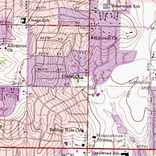 Topographic Map of Christ Church, KS