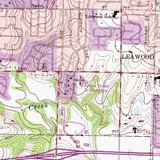 Topographic Map of Indian Creek Technology Center, KS