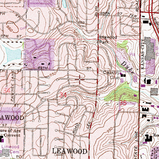 Topographic Map of Leawood, KS