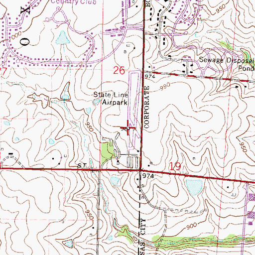 Topographic Map of State Line Airpark (historical), KS