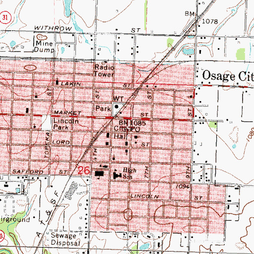 Topographic Map of Osage City, KS