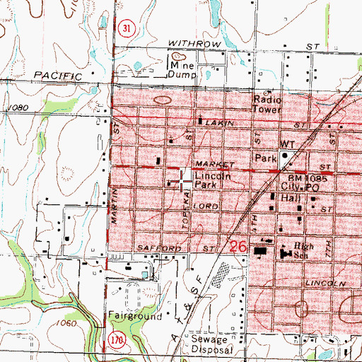 Topographic Map of Lincoln Park, KS