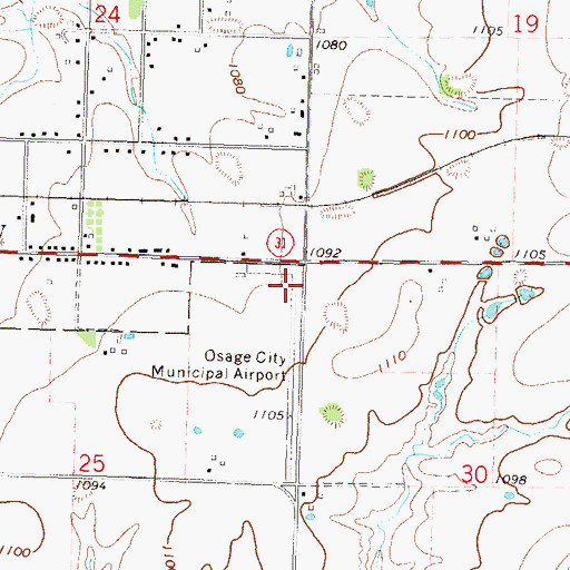 Topographic Map of Osage City Municipal Airport, KS