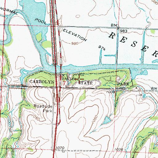 Topographic Map of Carbolyn State Park, KS