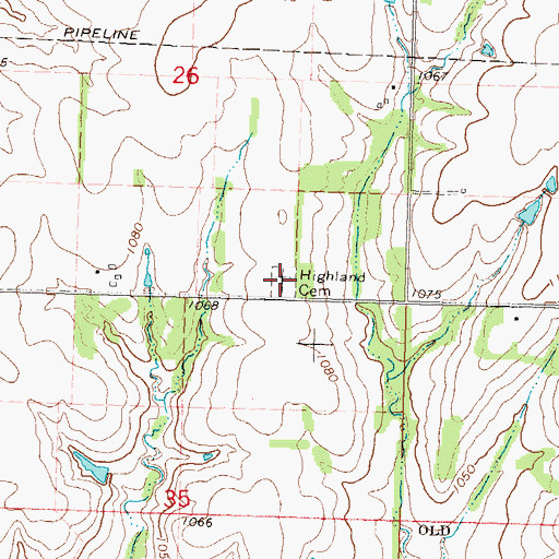 Topographic Map of Highland Cemetery, KS