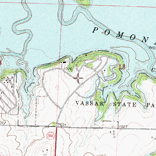 Topographic Map of Pomona State Park, KS