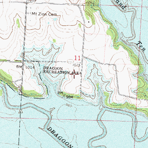 Topographic Map of Dragoon Recreation Area, KS