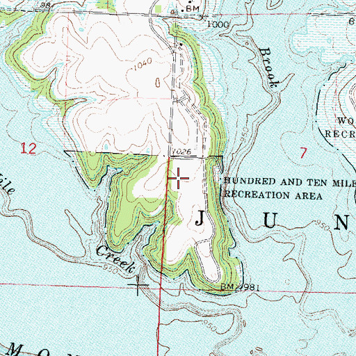 Topographic Map of Hundred and Ten Mile Recreation Area, KS