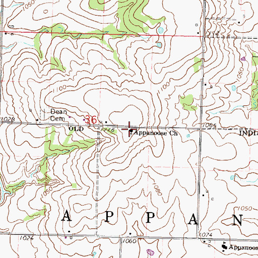 Topographic Map of Appanoose Baptist Church, KS