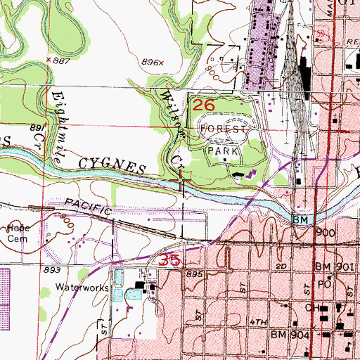 Topographic Map of Wilson Creek, KS