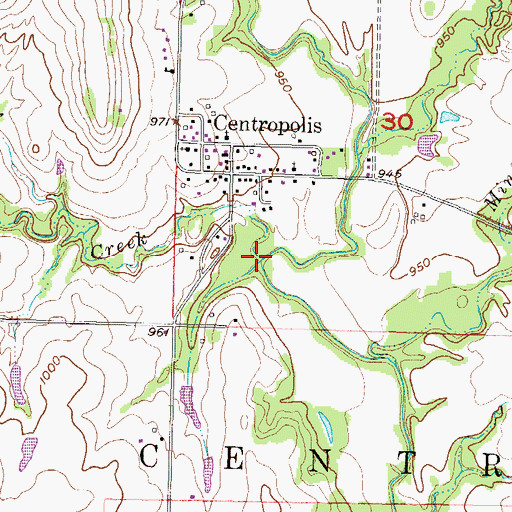 Topographic Map of Cole Creek, KS