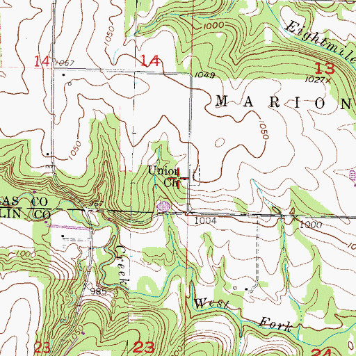 Topographic Map of Union Church, KS