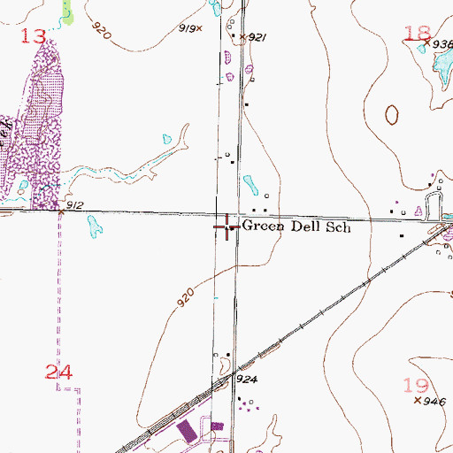 Topographic Map of Green Dell School (historical), KS