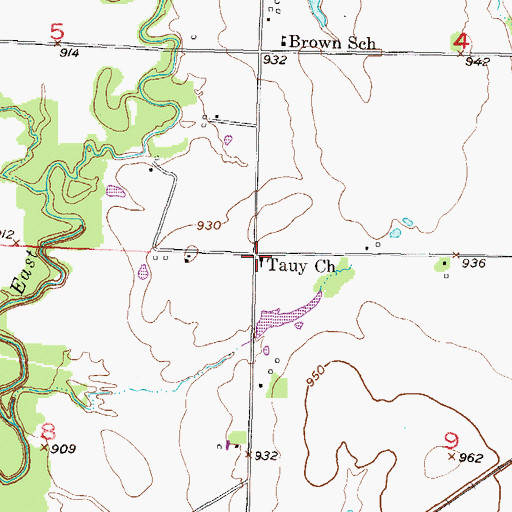 Topographic Map of Tauy Baptist Church, KS