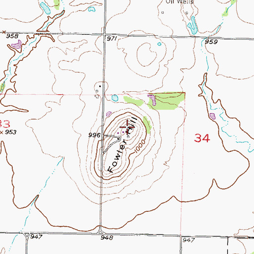 Topographic Map of Fowler Hill, KS