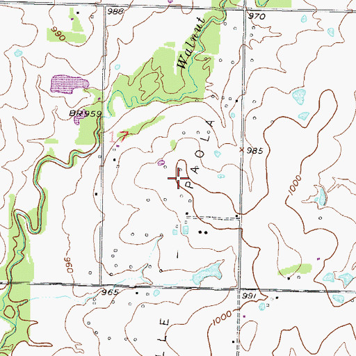 Topographic Map of Wellsville-Paola Oil Field, KS