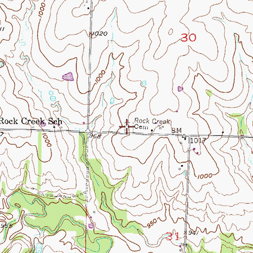 Topographic Map of Rock Creek Cemetery, KS