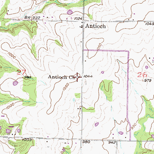 Topographic Map of Antioch Baptist Church, KS