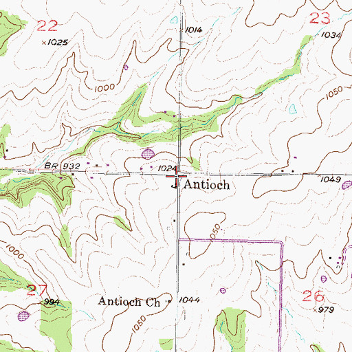 Topographic Map of Antioch, KS