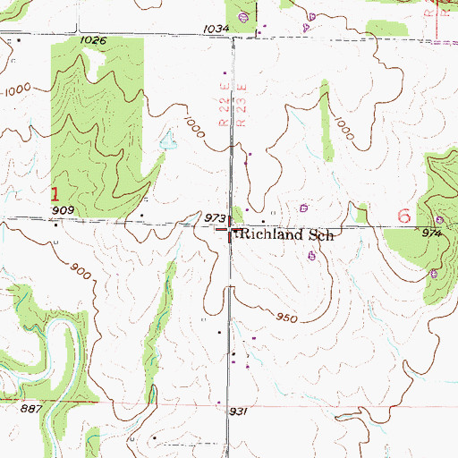 Topographic Map of Richland School (historical), KS