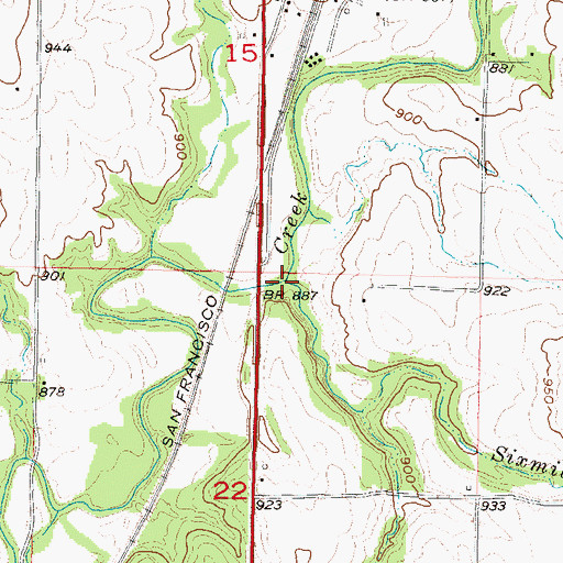 Topographic Map of Sixmile Creek, KS