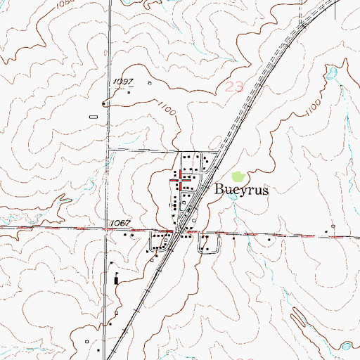 Topographic Map of Bucyrus, KS