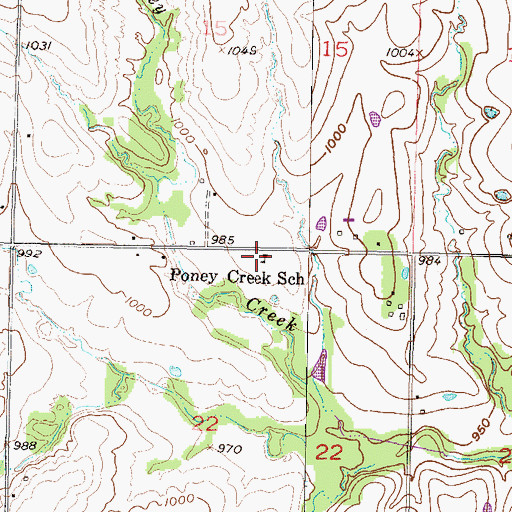Topographic Map of Poney Creek School (historical), KS