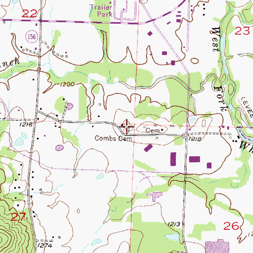 Topographic Map of Combs Cemetery, AR