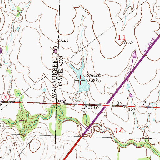 Topographic Map of Smith Lake, KS