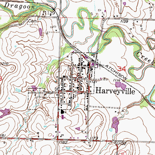 Topographic Map of Harveyville, KS