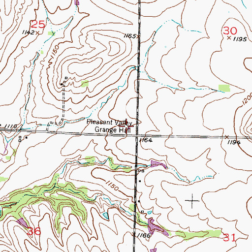 Topographic Map of Pleasant Valley Grange Hall, KS