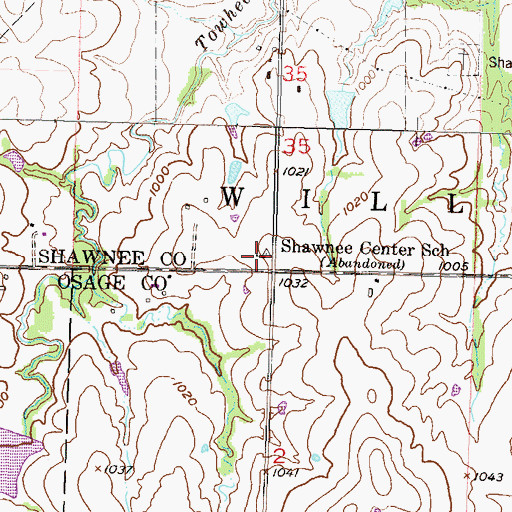 Topographic Map of Shawnee Center School, KS