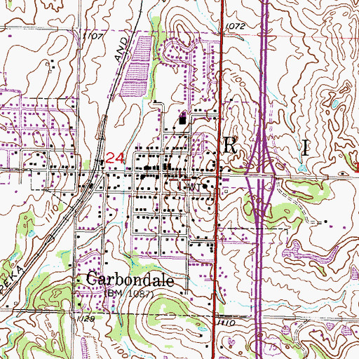 Topographic Map of Carbondale, KS