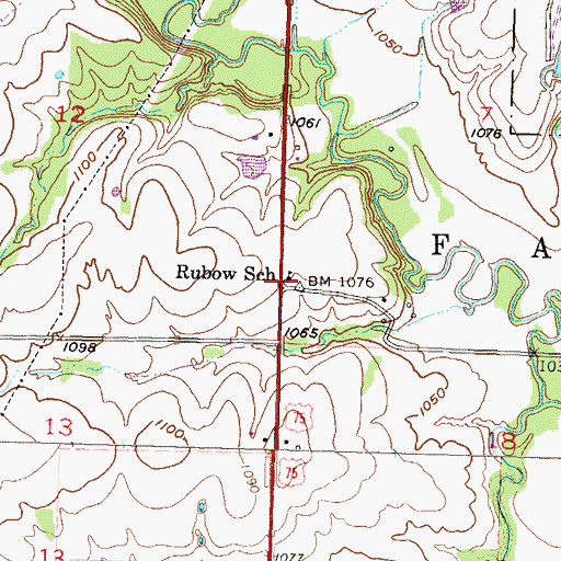 Topographic Map of Rubow School, KS
