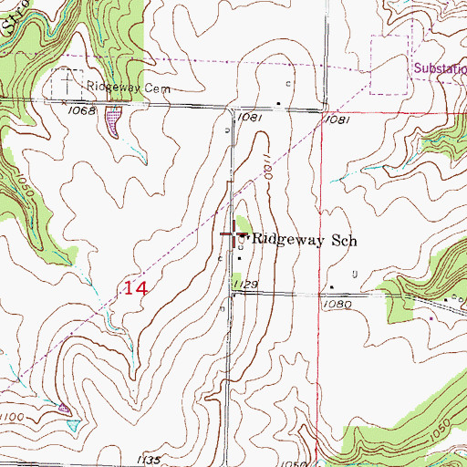 Topographic Map of Ridgeway School, KS