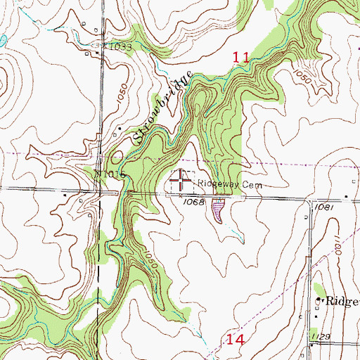 Topographic Map of Ridgeway Cemetery, KS
