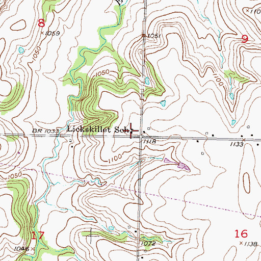Topographic Map of Lickskillet School, KS