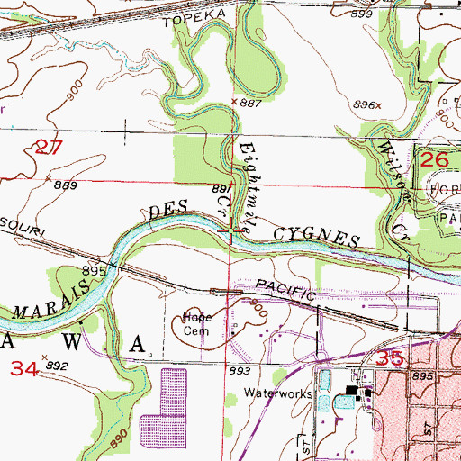 Topographic Map of Eightmile Creek, KS