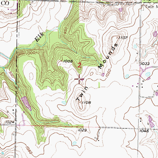 Topographic Map of Twin Mounds, KS