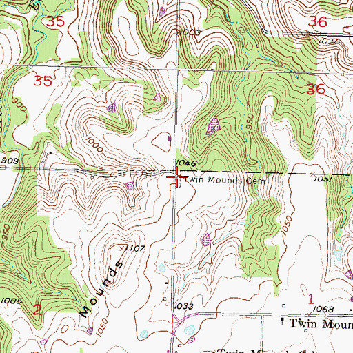 Topographic Map of Twin Mounds Cemetery, KS