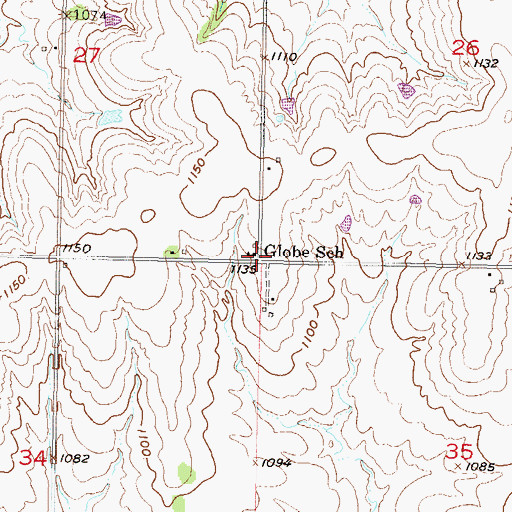 Topographic Map of Globe School (historical), KS