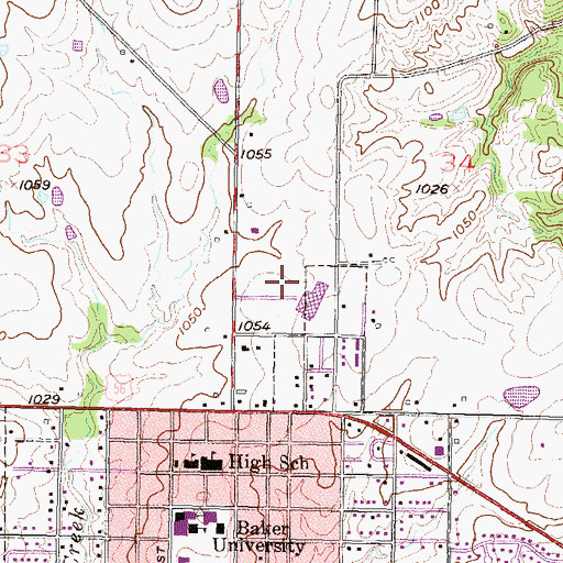 Topographic Map of Baldwin High School, KS