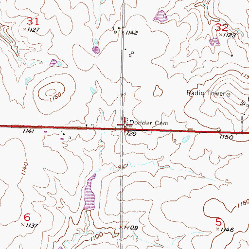 Topographic Map of Dodder Cemetery, KS