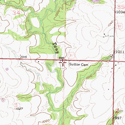 Topographic Map of Sutton Cemetery, KS