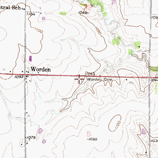 Topographic Map of Worden Cemetery, KS