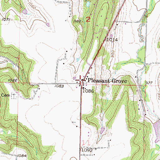 Topographic Map of Pleasant Grove, KS