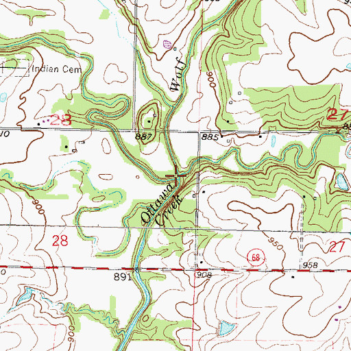 Topographic Map of Walnut Creek, KS