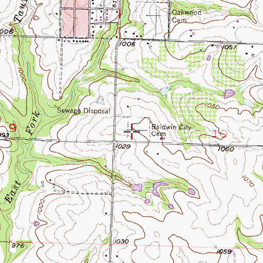 Topographic Map of Baldwin City Pioneer Cemetery, KS